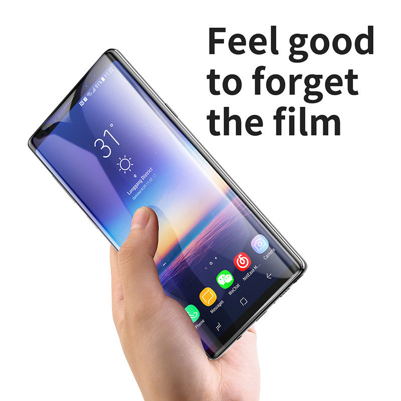 Miếng Dán Kính Cường Lực Full Màn Samsung Galaxy Note 9 Hiệu Baseus được phủ một lớp chống chói khả năng chiu lực cao không thua vì cường lực sịn khác.